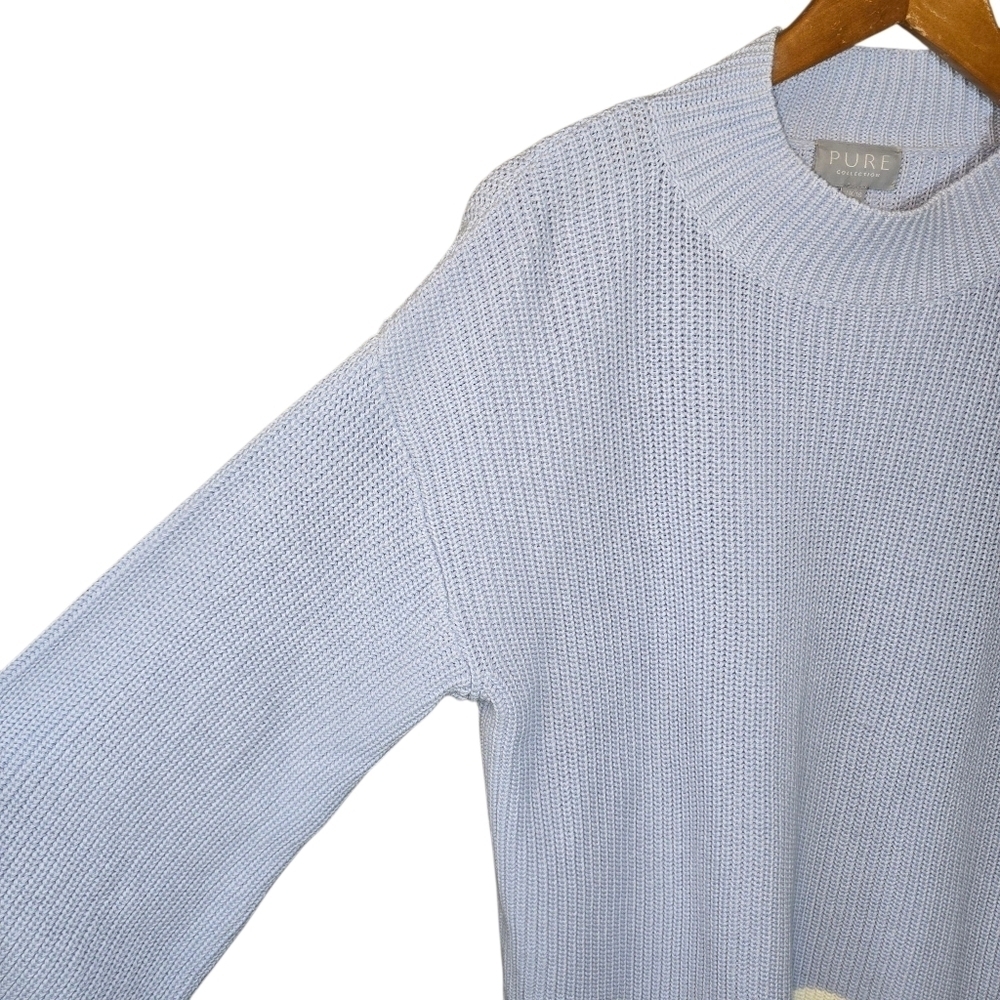 Pure Collection Organic Cotton Mock Neck Button Shoulder Sweater Size 14 - Picture 5 of 13